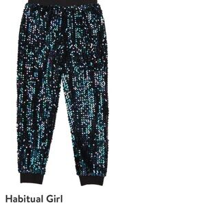 Kid's  Habitual Girl Joggers black purple Green multicolor sequined Sparkle